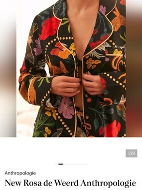 Anthropologie Rosa de Weerd Black Floral Blazer with Multicolor Botanical Print